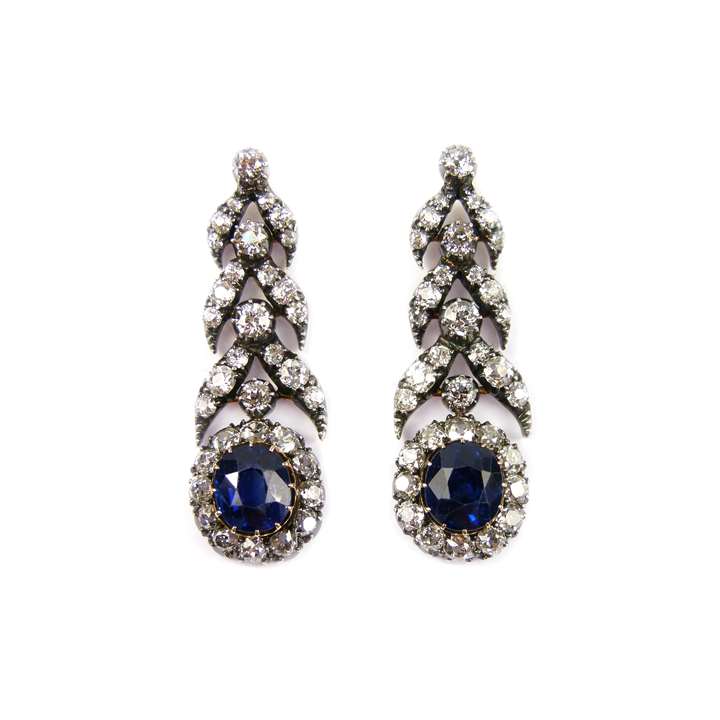 Pair of 19th century sapphire and diamond pendant earrings